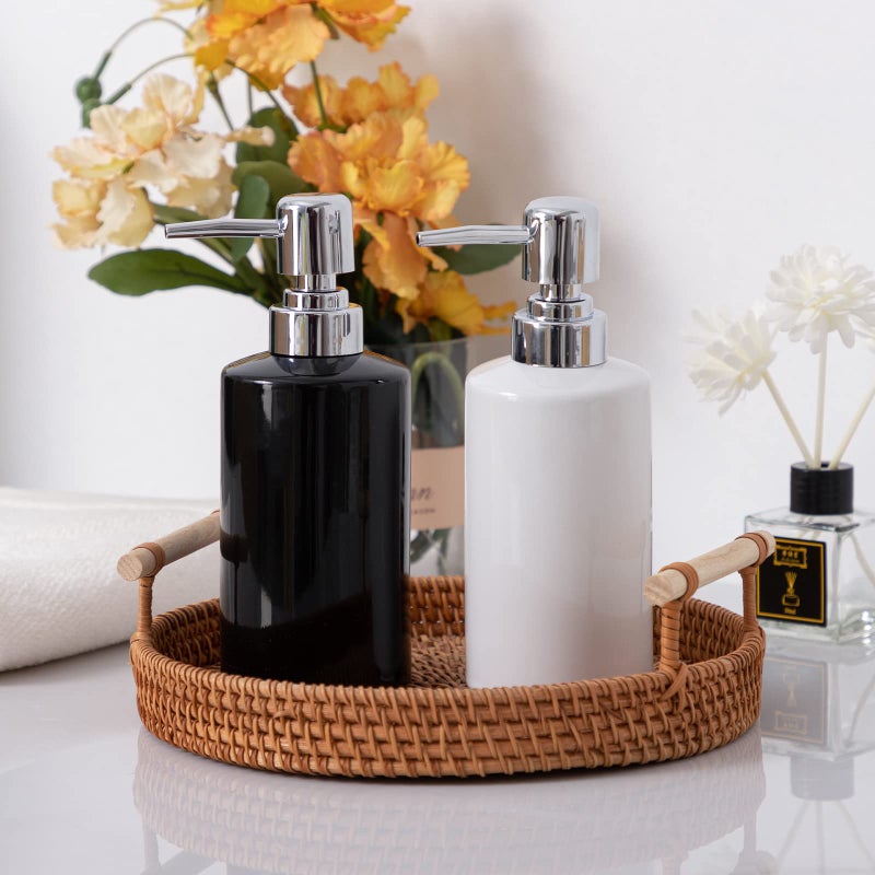 FE FUN ELEMENTS FE Soap Dispenser, 300ml/10oz Ceramic Liquid Soap Pump Dispenser, Refillable Dish Soap Dispenser for Kitchen Bathroom Washroom (Black) - Image 3
